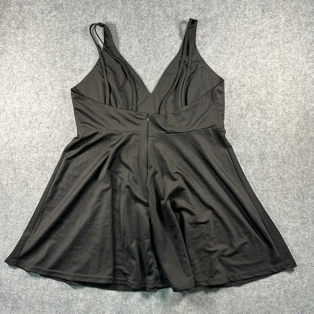 Fancyinn Women V-Neck Skater Dress XL Black Stretch Sleeveless Mini